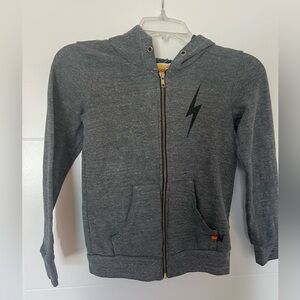 Aviator Nation Kids Bolt Print Zip Hoodie Heathered Grey- Size 8